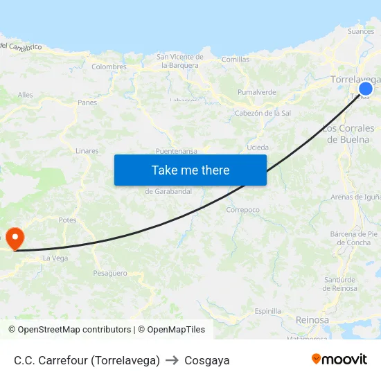 C.C. Carrefour (Torrelavega) to Cosgaya map