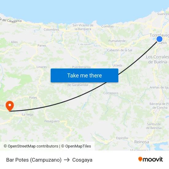 Bar Potes (Campuzano) to Cosgaya map