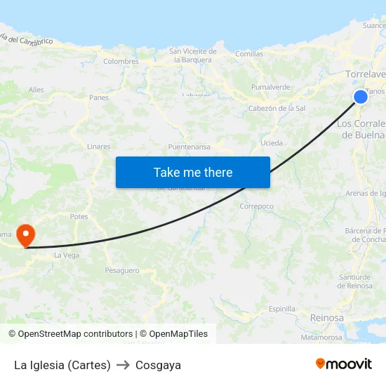 La Iglesia (Cartes) to Cosgaya map