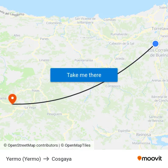 Yermo (Yermo) to Cosgaya map