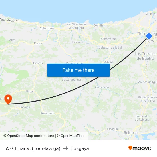 A.G.Linares (Torrelavega) to Cosgaya map