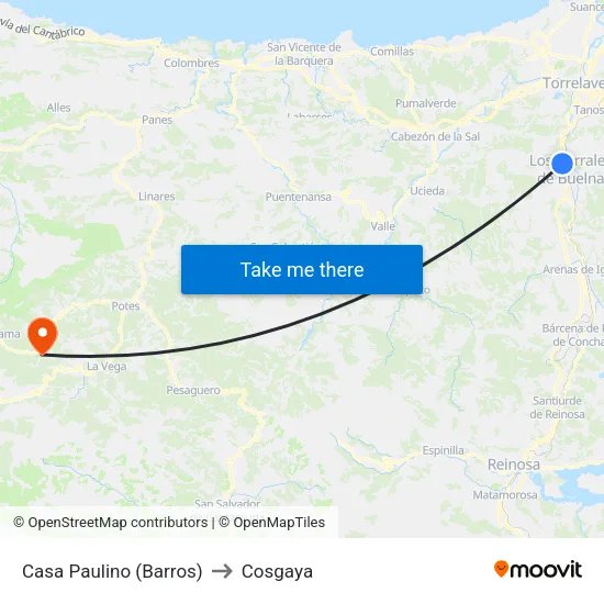 Casa Paulino (Barros) to Cosgaya map
