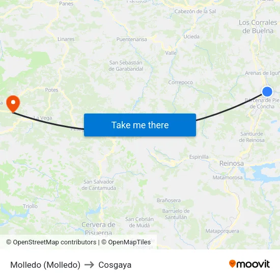 Molledo (Molledo) to Cosgaya map