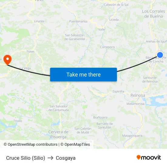Cruce Silio (Silio) to Cosgaya map