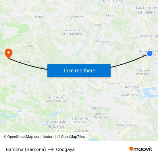 Barcena (Barcena) to Cosgaya map
