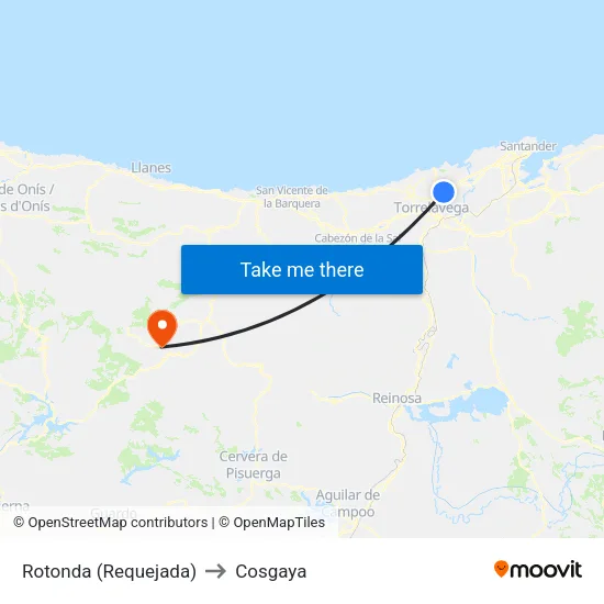 Rotonda (Requejada) to Cosgaya map