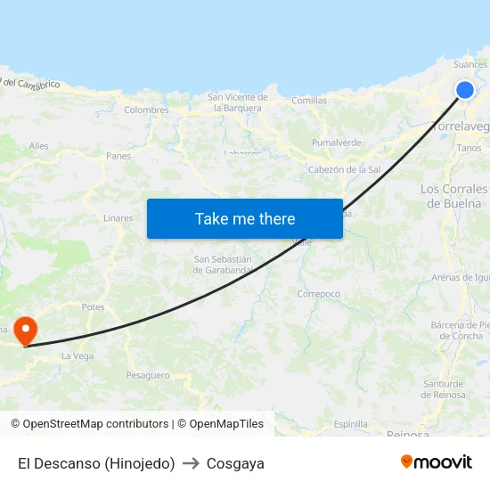 El Descanso (Hinojedo) to Cosgaya map