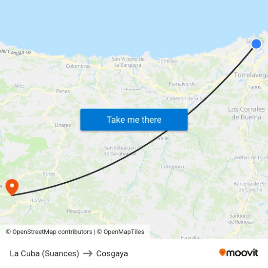 La Cuba (Suances) to Cosgaya map