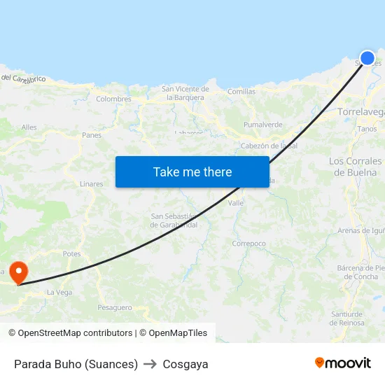 Parada Buho (Suances) to Cosgaya map