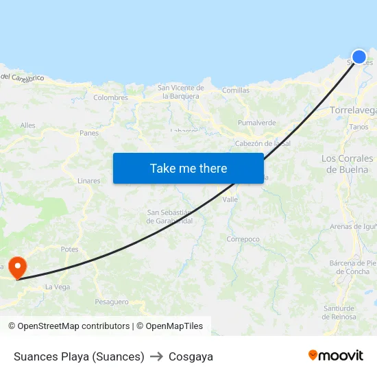 Suances Playa (Suances) to Cosgaya map