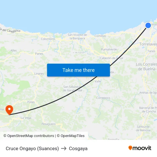 Cruce Ongayo (Suances) to Cosgaya map