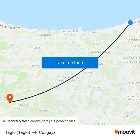 Tagle (Tagle) to Cosgaya map