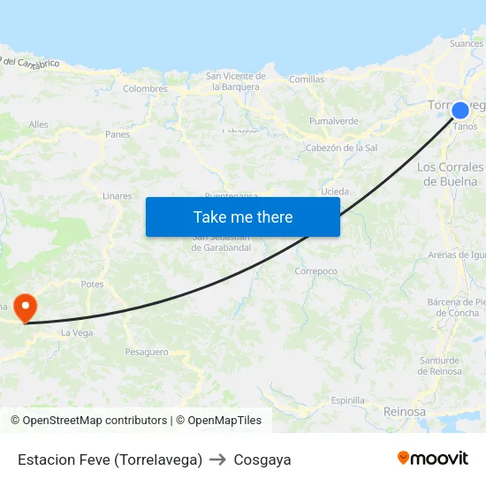 Estacion Feve (Torrelavega) to Cosgaya map