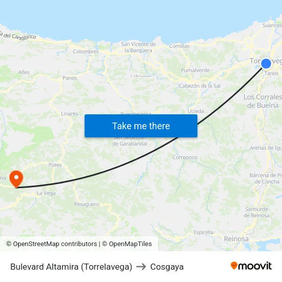 Bulevard Altamira (Torrelavega) to Cosgaya map