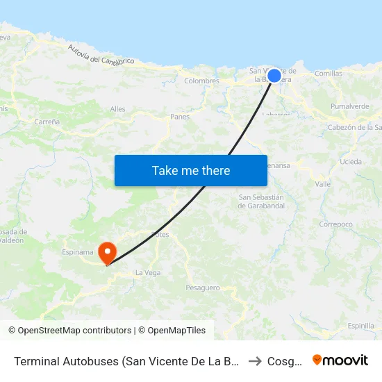 Terminal Autobuses (San Vicente De La Barquera) to Cosgaya map