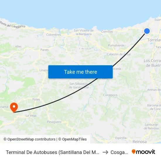 Terminal De Autobuses (Santillana Del Mar) to Cosgaya map