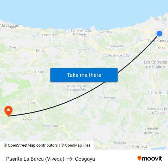Puente La Barca (Viveda) to Cosgaya map