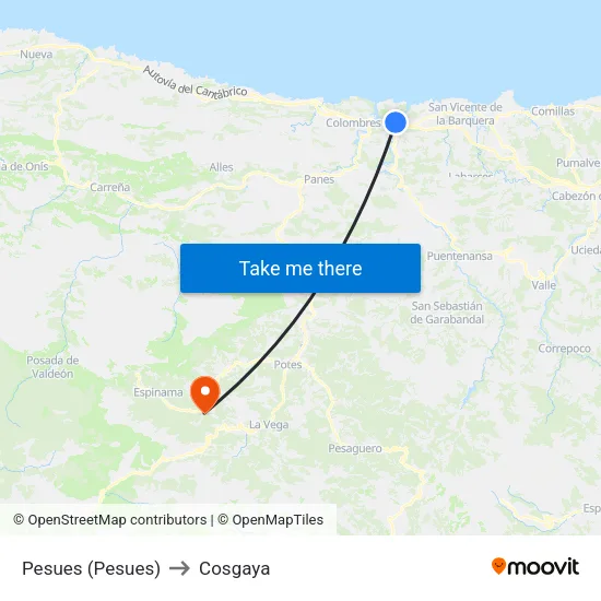 Pesues (Pesues) to Cosgaya map