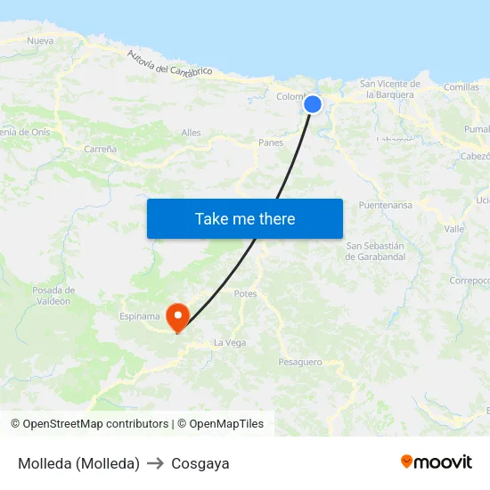 Molleda (Molleda) to Cosgaya map