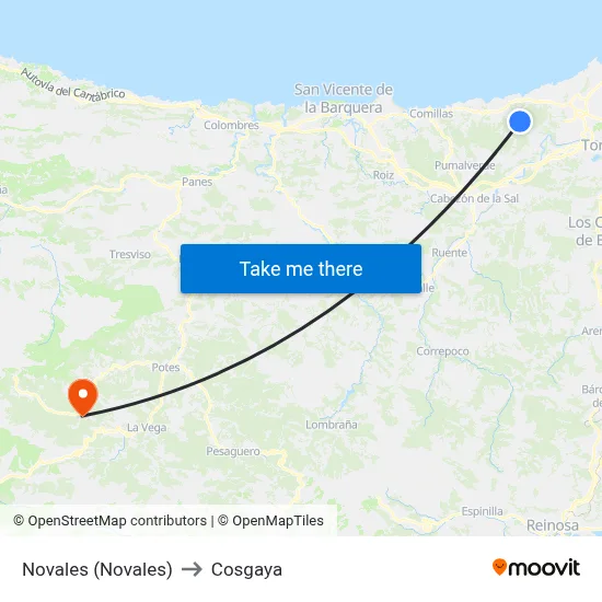 Novales (Novales) to Cosgaya map