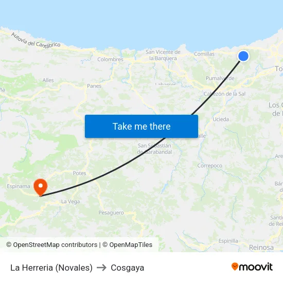 La Herreria (Novales) to Cosgaya map