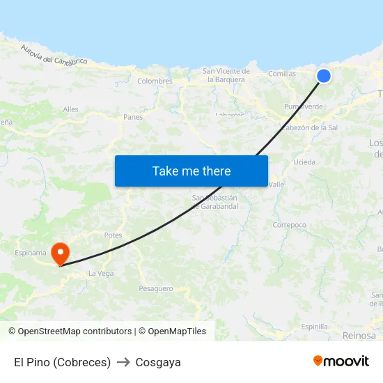 El Pino (Cobreces) to Cosgaya map