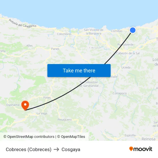 Cobreces (Cobreces) to Cosgaya map