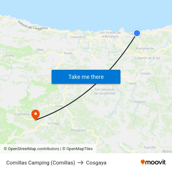 Comillas Camping (Comillas) to Cosgaya map