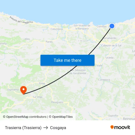 Trasierra (Trasierra) to Cosgaya map