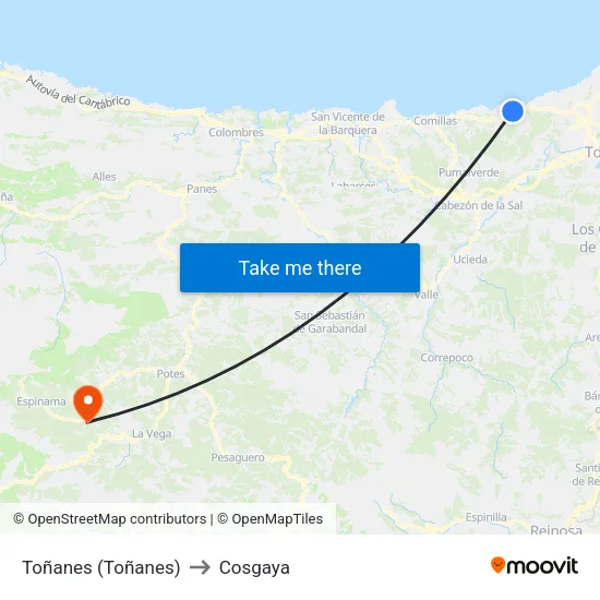 Toñanes (Toñanes) to Cosgaya map