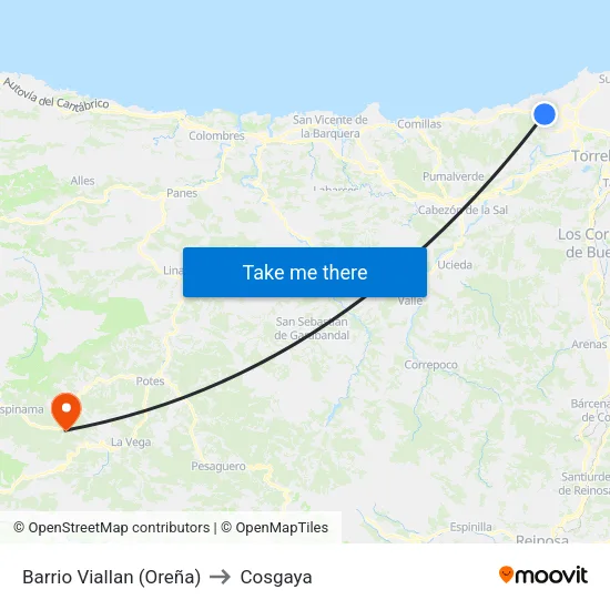 Barrio Viallan (Oreña) to Cosgaya map