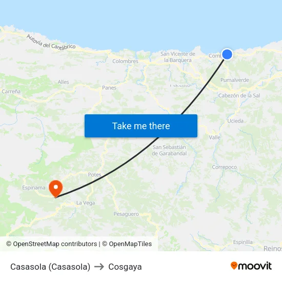 Casasola (Casasola) to Cosgaya map