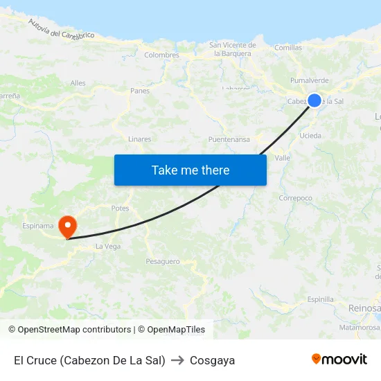 El Cruce (Cabezon De La Sal) to Cosgaya map