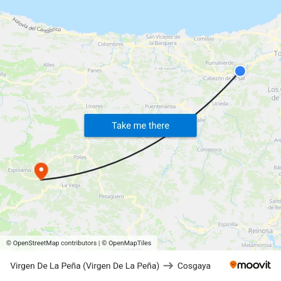 Virgen De La Peña (Virgen De  La Peña) to Cosgaya map