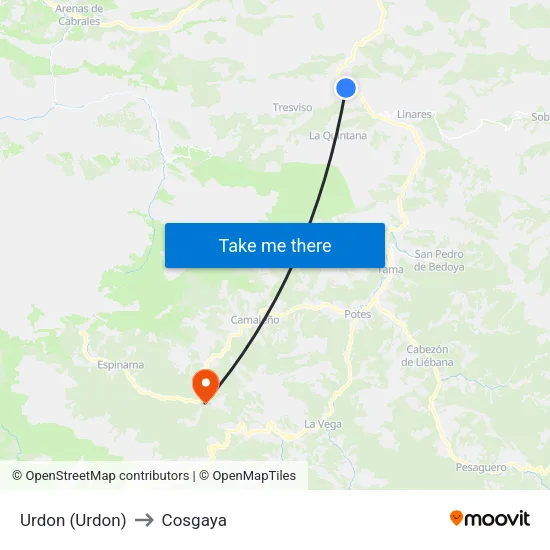 Urdon (Urdon) to Cosgaya map
