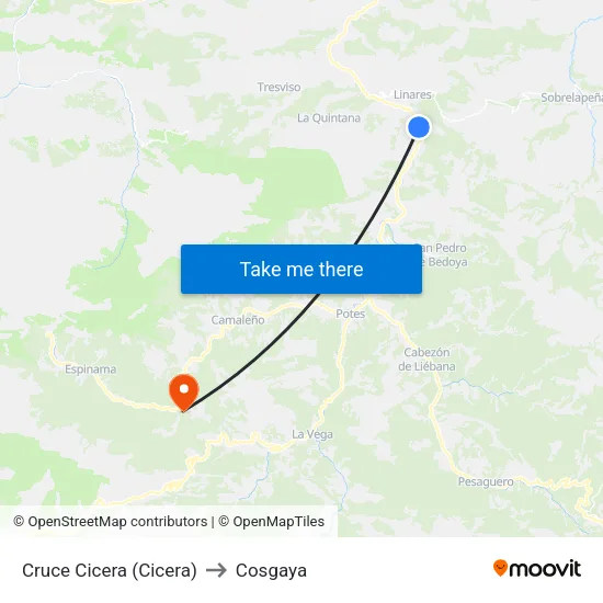 Cruce Cicera (Cicera) to Cosgaya map