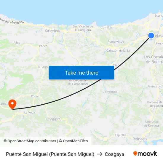 Puente San Miguel (Puente San Miguel) to Cosgaya map