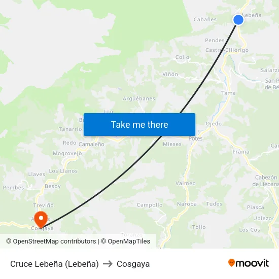 Cruce Lebeña (Lebeña) to Cosgaya map