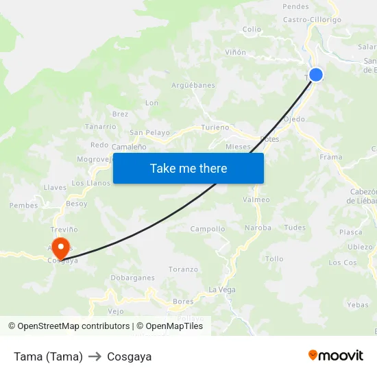 Tama (Tama) to Cosgaya map