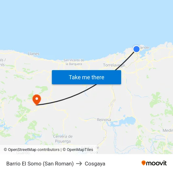 Barrio El Somo (San Roman) to Cosgaya map