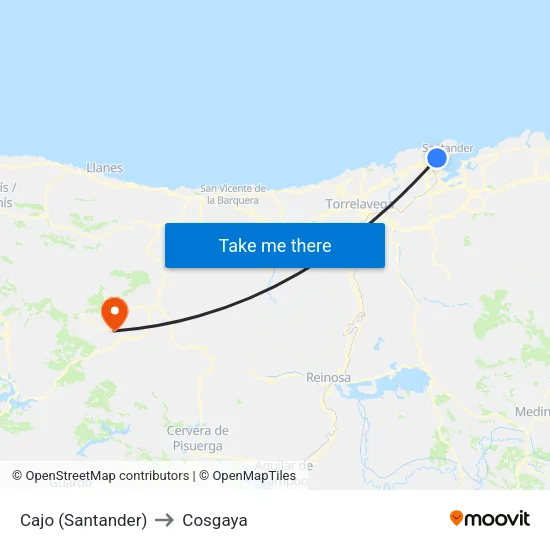 Cajo (Santander) to Cosgaya map