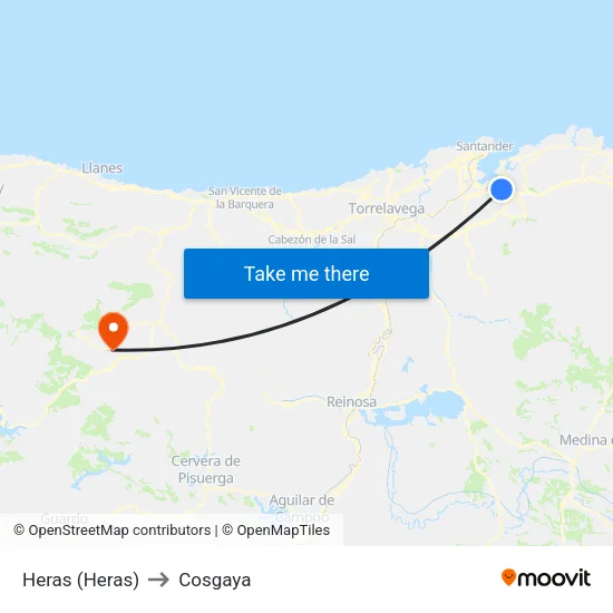 Heras (Heras) to Cosgaya map