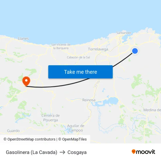 Gasolinera (La Cavada) to Cosgaya map