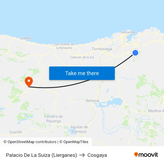 Palacio De La Suiza (Lierganes) to Cosgaya map