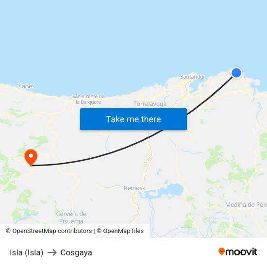 Isla (Isla) to Cosgaya map