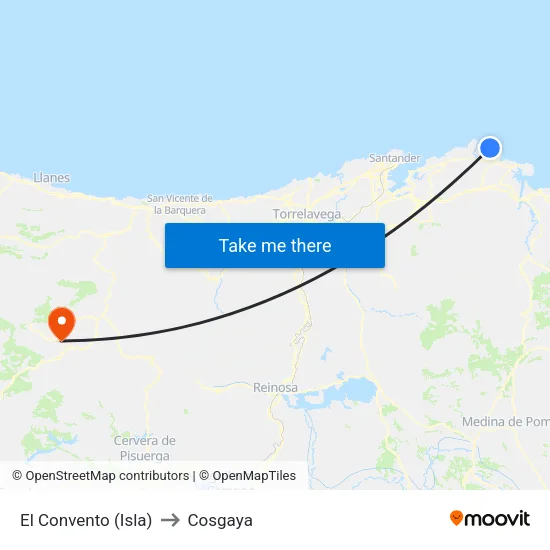 El Convento (Isla) to Cosgaya map