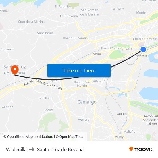 Valdecilla to Santa Cruz de Bezana map