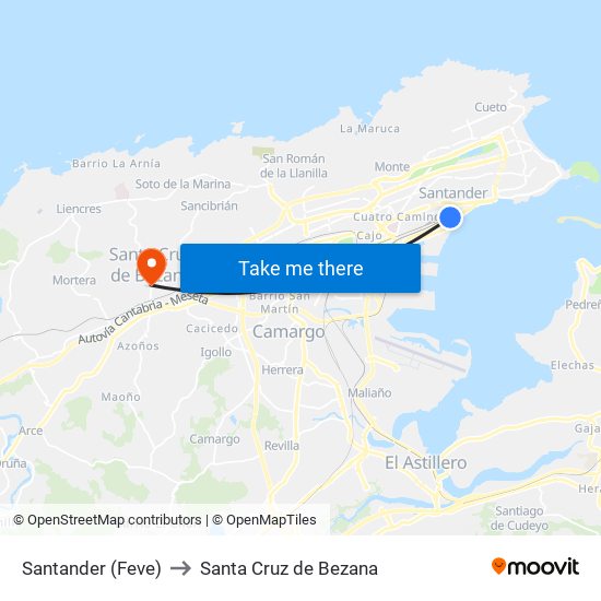 Santander (Feve) to Santa Cruz de Bezana map