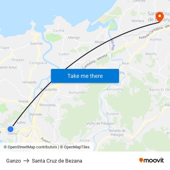 Ganzo to Santa Cruz de Bezana map