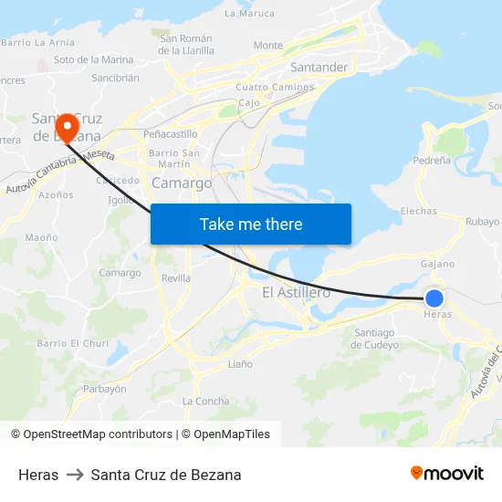 Heras to Santa Cruz de Bezana map